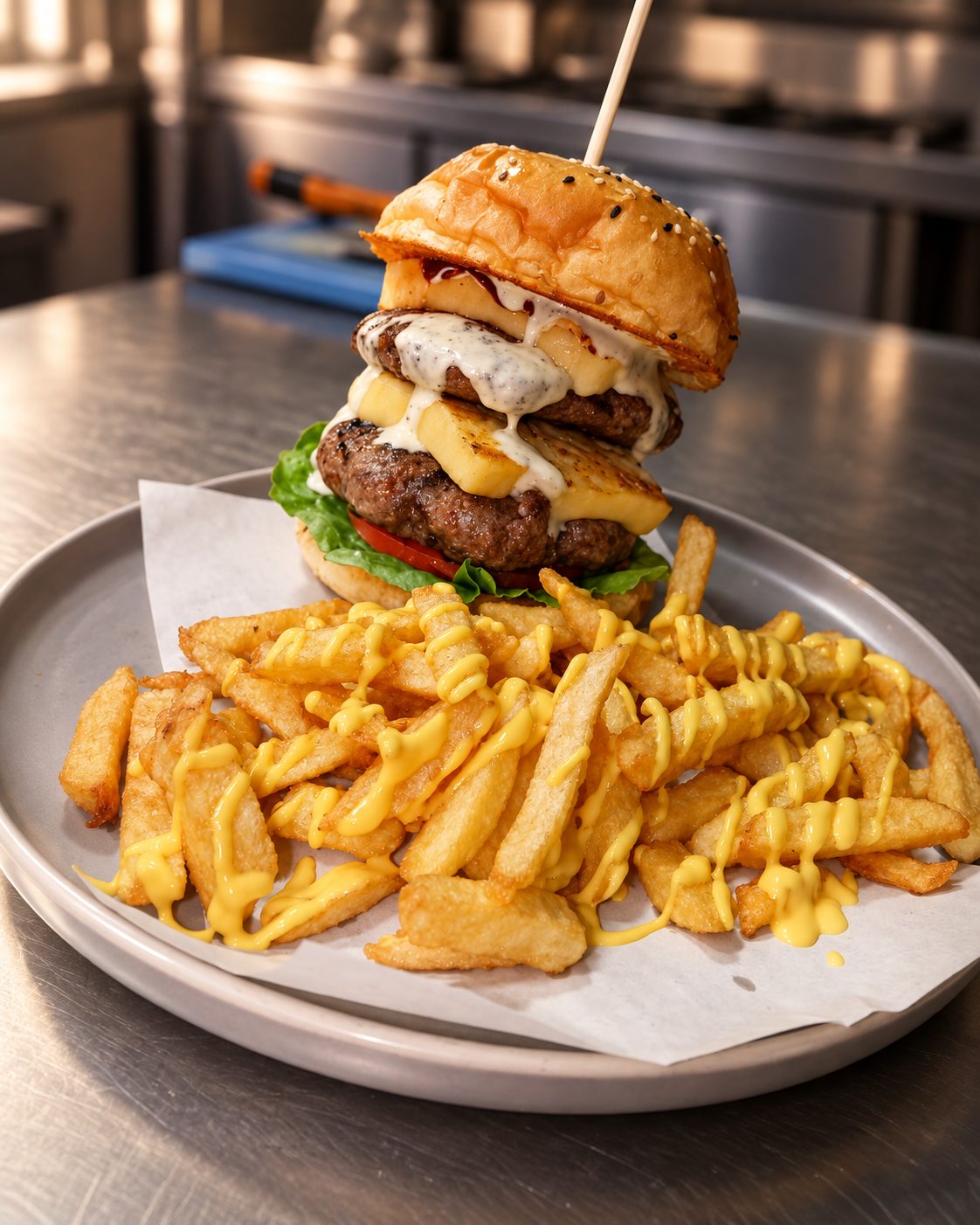 Hamburguesa de Urban Deli con papas fritas